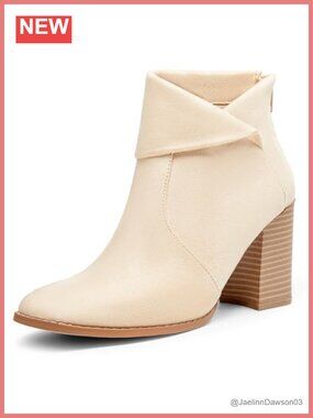 Women's Square Toe Ankle Boots Chunky Stacked Heel Slip On Criss Cross Zipper